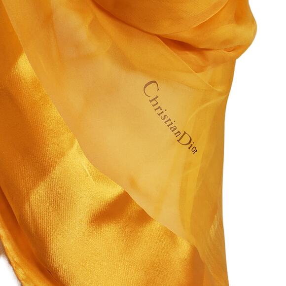 Elegance in Amber: Christian Dior Chiffon and Satin Edged Scarf - Picture 5 of 5